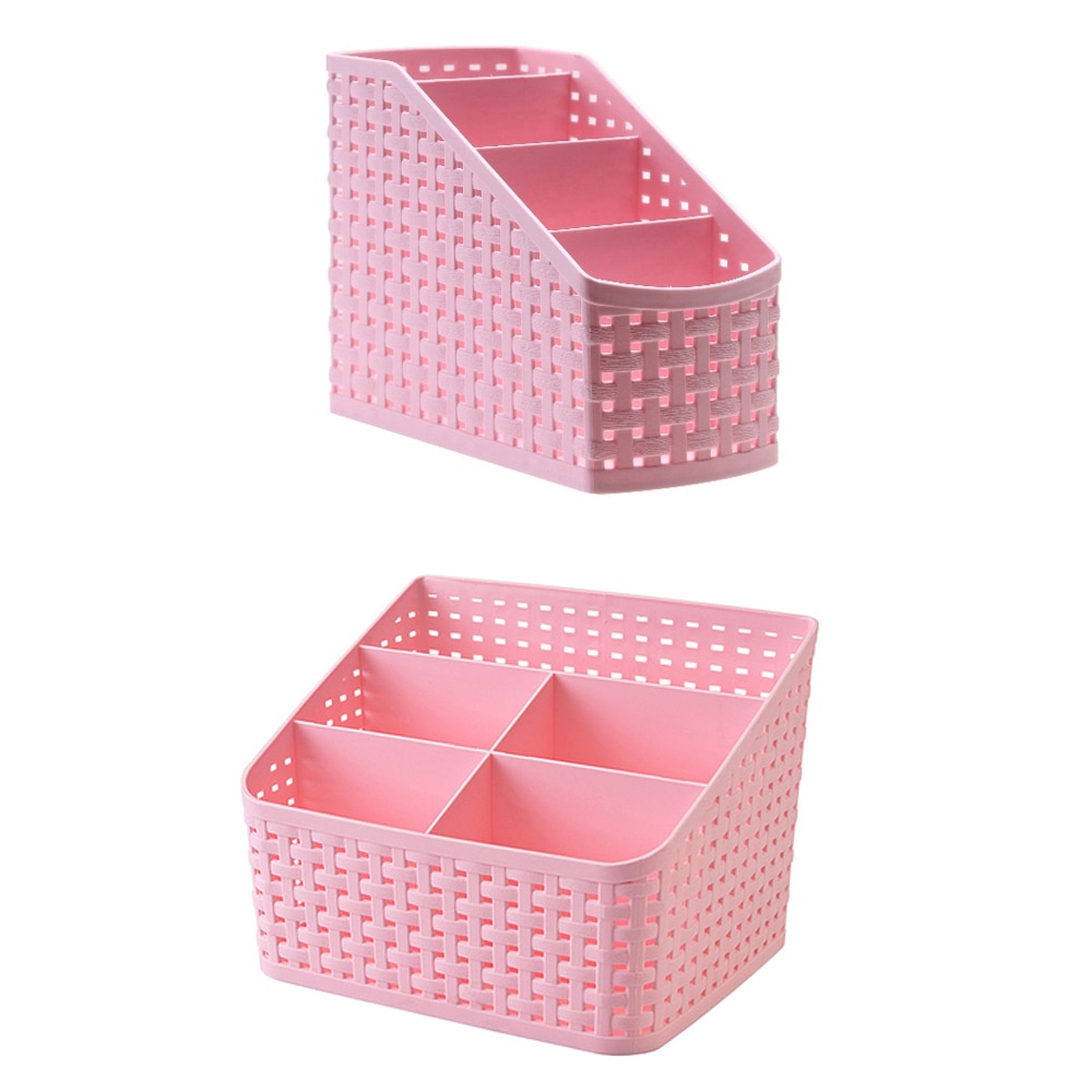 Office Stationery Holder, Four Compartment Plastic Rattan Plaited Desk Organizer Storage Holder for Office Desk