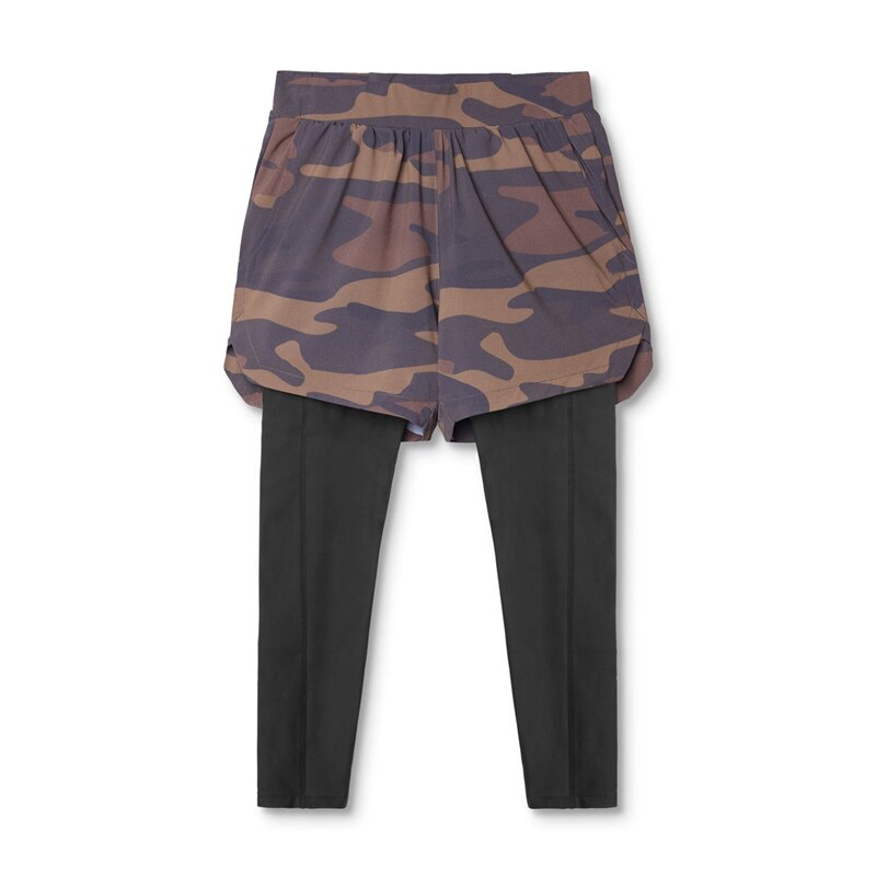 メンズ2層ランニングパンツ,2 in 1,ダブルデッキ,クイックドライ,ジム,フィットネス,トレーニング,2022: Camo No Logo / M