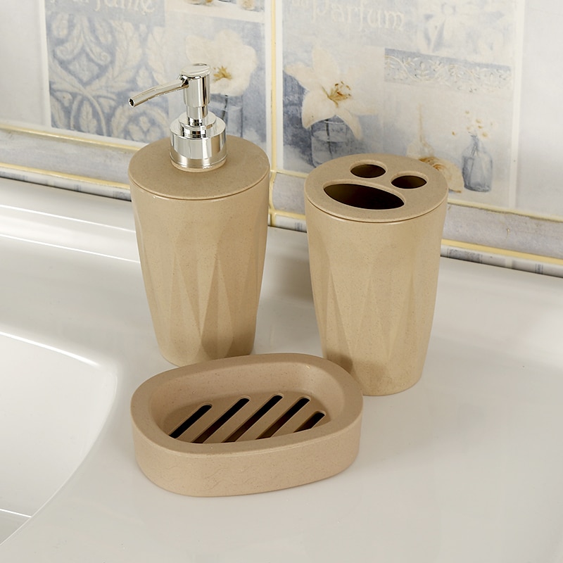 3Pcs/Set Bathroom Accessories Wheat Straw BPA Free Soap Dish Dispenser Toothbrush Holder Washroom Suit: Brown