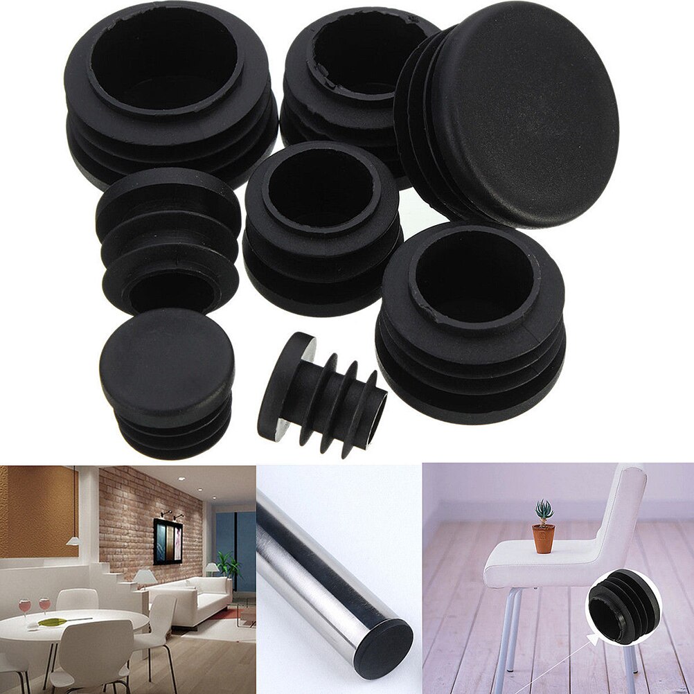 10Pcs/lot Plastic Furniture Leg Plug Black Round Steel Pipe Tube Blanking End Caps Insert Plugs16-35mm decorative dust cover