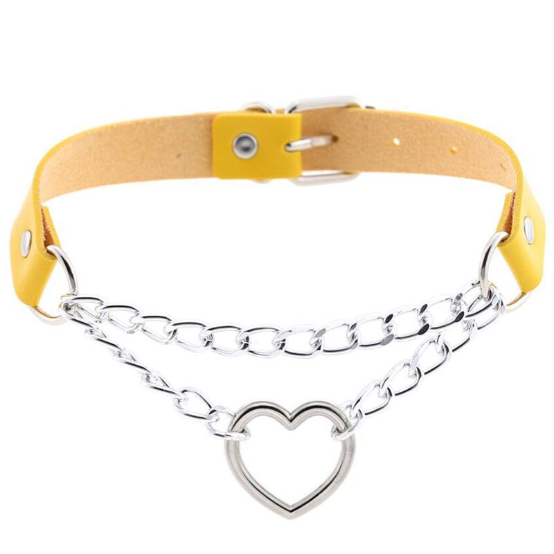 Punk Kühlen Hiphop gotisch Herz Kette Halsband Kragen Harajuku Halsband Frauen Leder Schnalle Chocker Emo Kawaii Schmuck Zubehör: Gelb