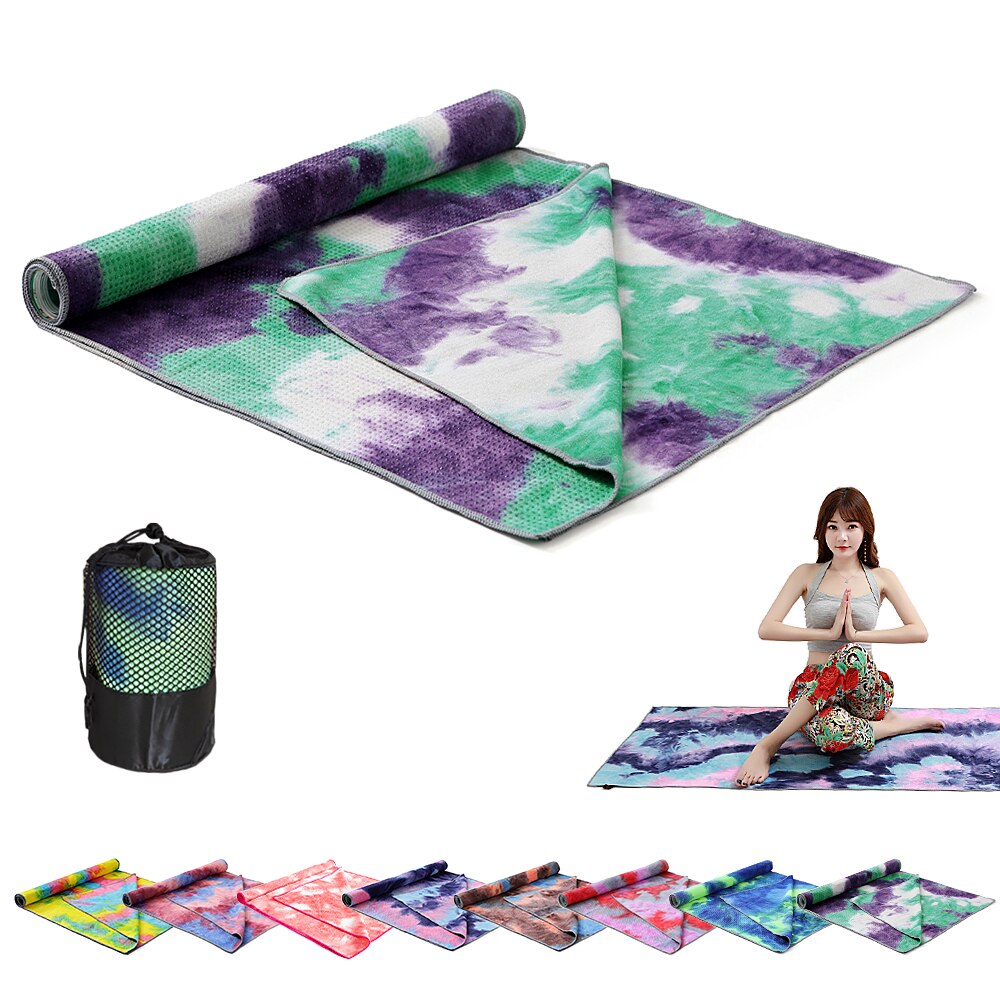 183*63cm yogamåtteprint hurtigtørrende skridsikker foldbart yogahåndklæde fitness tæppe med meshpose til pilates gym yoga tæpper: Farve 8