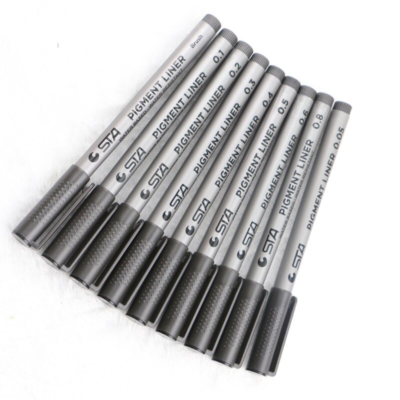 9 Stuks/set Sta Sketch Markers Art Marker Pen Verschillende Tip Maten Pigment Liner Water Gebaseerd Voor Tekening Handschrift Briefpapier