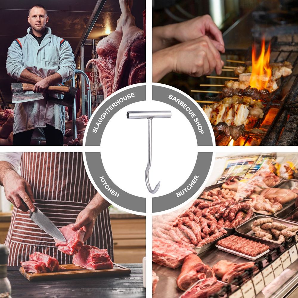 Meat Hooks for Butchering T Shaped Steel Hook with Handle Butcher Shop Tool Kit