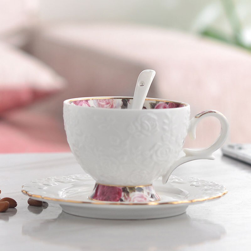 Keramiska koppar och fat kaffekoppuppsättning kontinentalt teuppsättning kaffekopp enfärgad engelsk eftermiddagstekoppuppsättning: Stil 7