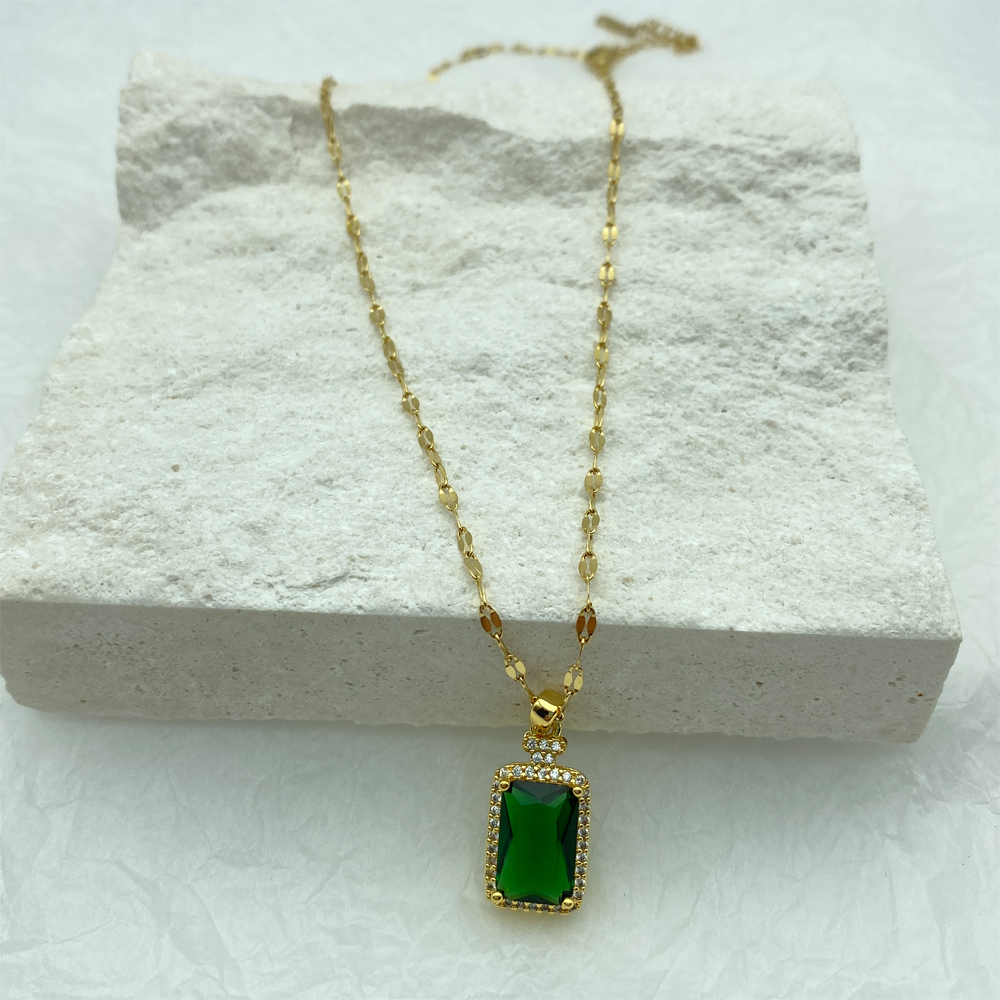 Gold Color Stainless Steel Necklace for Women Style Butterfly Jewlry Green Water Copper Pendant Zircon Pearl Cross Butterly
