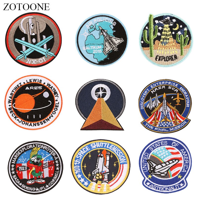 Zotoone Ronde Raket Planeet Patches Diy Stickers Ijzer Op Kleding Warmteoverdracht Applique Geborduurde Toepassingen Doek Stof G