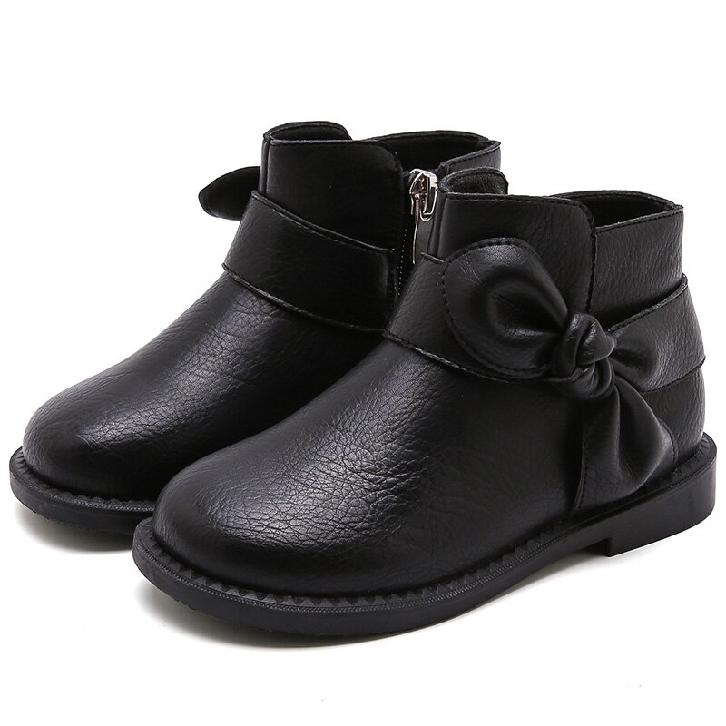Winter Kinderen Prinses Laarzen Baby Meisjes Boog Enkellaars Kinderen Zachte Schoenen Peuter Zwarte Laarzen Mode Warme Laarzen: Black / 6.5