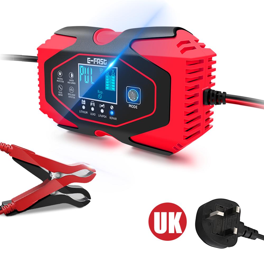 Auton akkulaturi 12v/6a - 24v/3a lcd-näyttö lataus lyijyakku litiumakkulaturi ja korjaus auton akun lataus: Uk