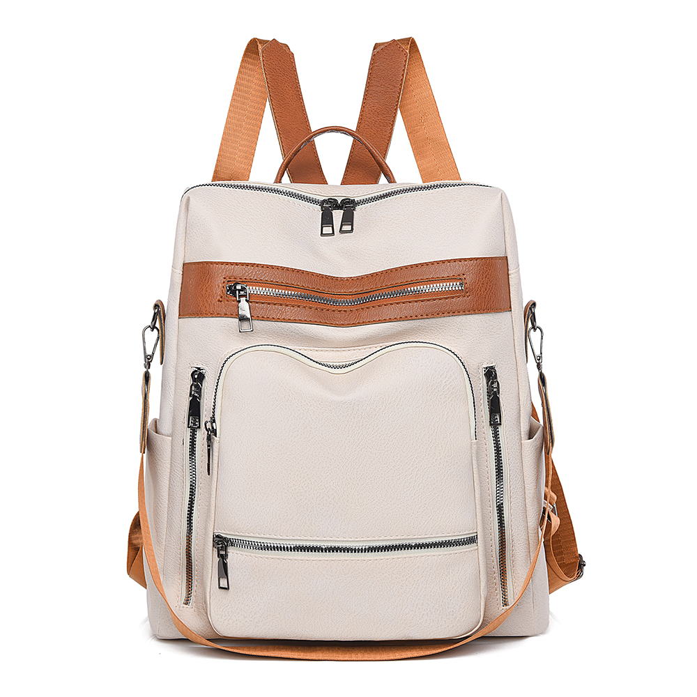 Mochila clásica de cuero de para mujer, mochila de viaje de lujo de Color sólido 2025, Mochilas escolares informales para niñas, Mochilas femeninas: Beige