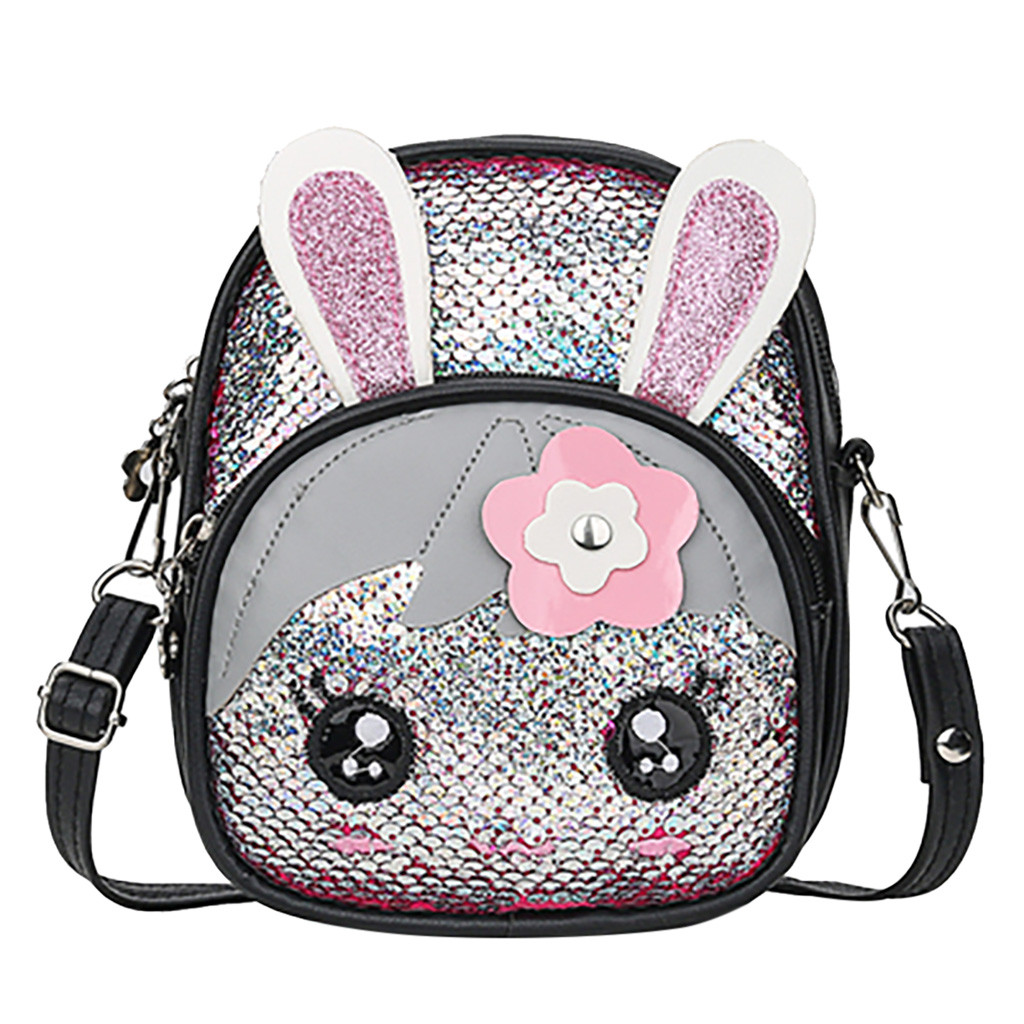 3D Cartoon School Bag Children Blinking Sequins Backpack Wild Cute Rabbit Ear Backpack детский рюкзак: C