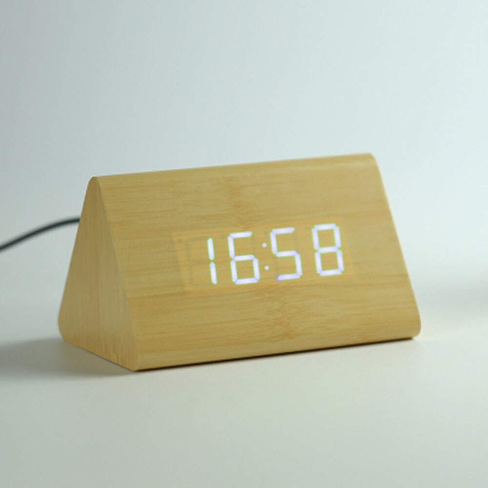 1 pc Wooden Wood Clock Modern Wood Version Digital Electronic Desk Clock LED Display Time for Home Kids Bedroom Office