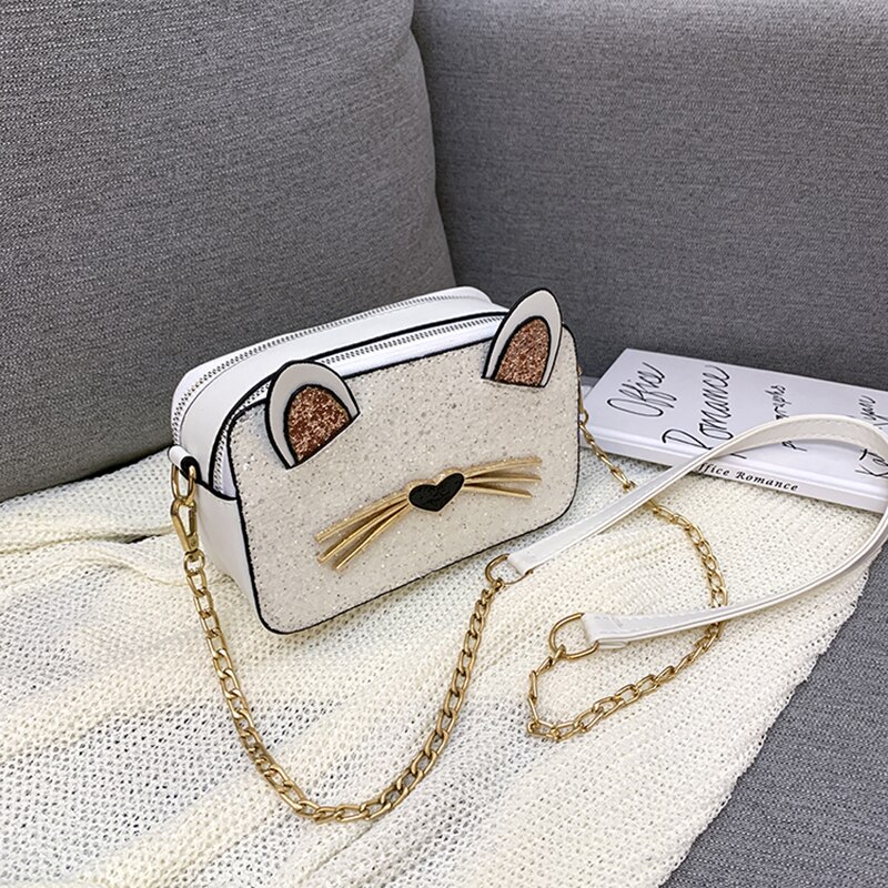 Trend kvinnliga väskor pu läder axelväska dam katt mönster kvinnlig messenger bag små handväskor