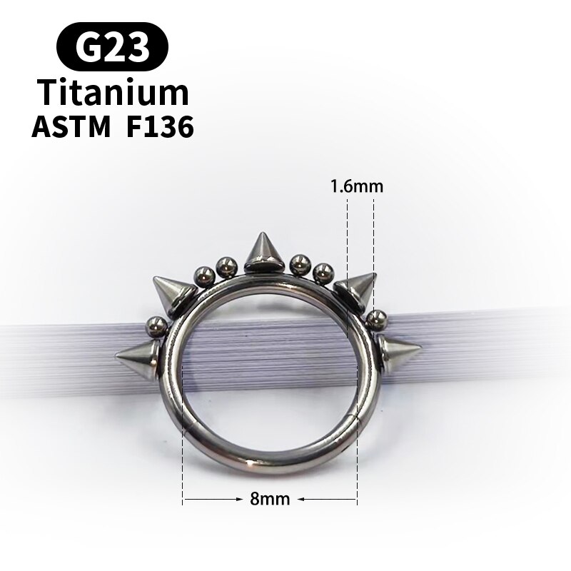 Titan-nasenring  g23 kegelspitzen, hufeisenförmig, kreisförmig, für septum, brustwarzen, nasenseptum, augenbrauen, ohr, körperschmuck: 1.6 x 8mm