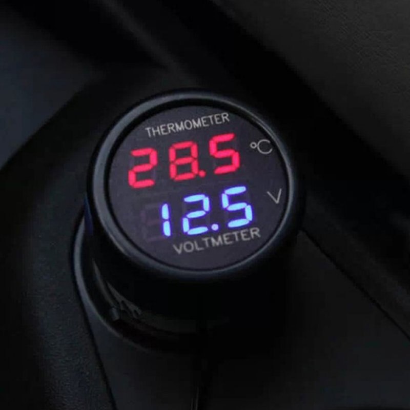 12V 24V Digital Car Voltmeter Thermometer 2 In 1 DC Temperature Meter Battery Monitor Red Blue Led Dual Display
