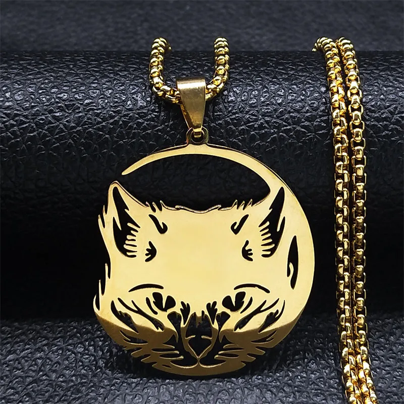 Collar estético de gato, flor, Luna y media luna para mujeres y hombres, cadena bohemia de Color plateado de acero inoxidable, collar de joyería de 3220: Color amarillo claro