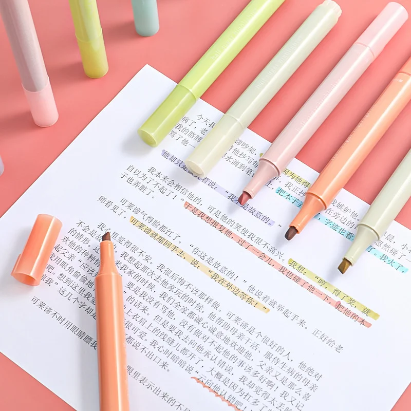 6 sztuk Kawaii półcukier zakreślacz kolorowy śliczny marker pastelowy zakreślacz fajne długopisy szkolne przybory szkolne zestaw papeterii