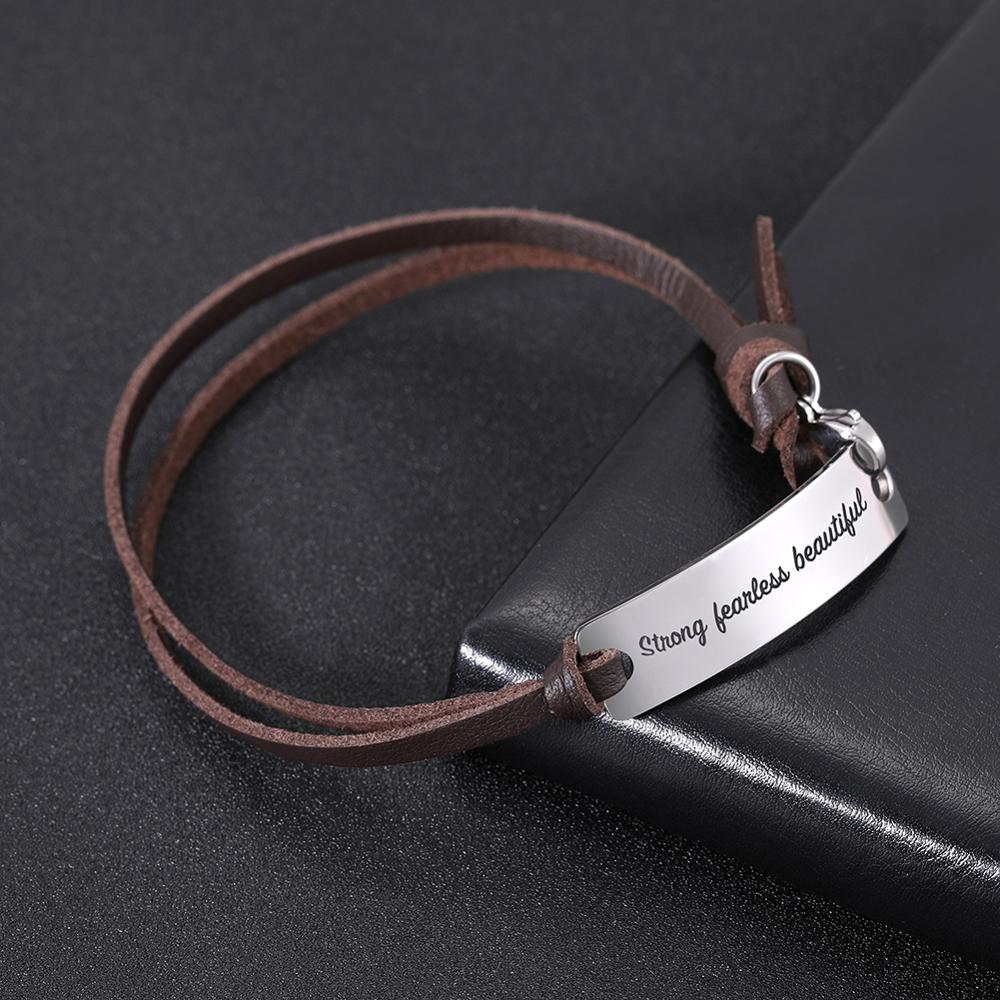 Skyrim-pulsera de cuerda de cuero sintético para hombre, brazalete con palabras inspiradoras de acero inoxidable, color marrón y negro, para amantes y amigos