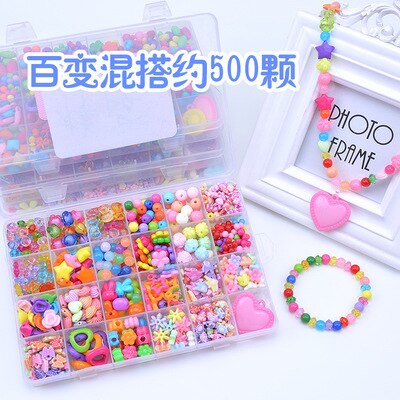 Diy handgemaakte kralen speelgoed met accessoires set kinderen 24 raster meisje sieraden maken speelgoed educatief speelgoed kinderen: F-stijl