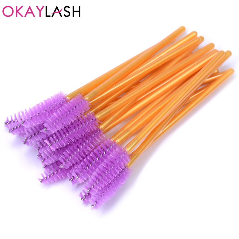 Okaylash 25 st/lot engångsfärgad ögonfransborste guldrosa grön mascara trollstavar applikatorer ögonfransar curling kam make up: Guld mörklila