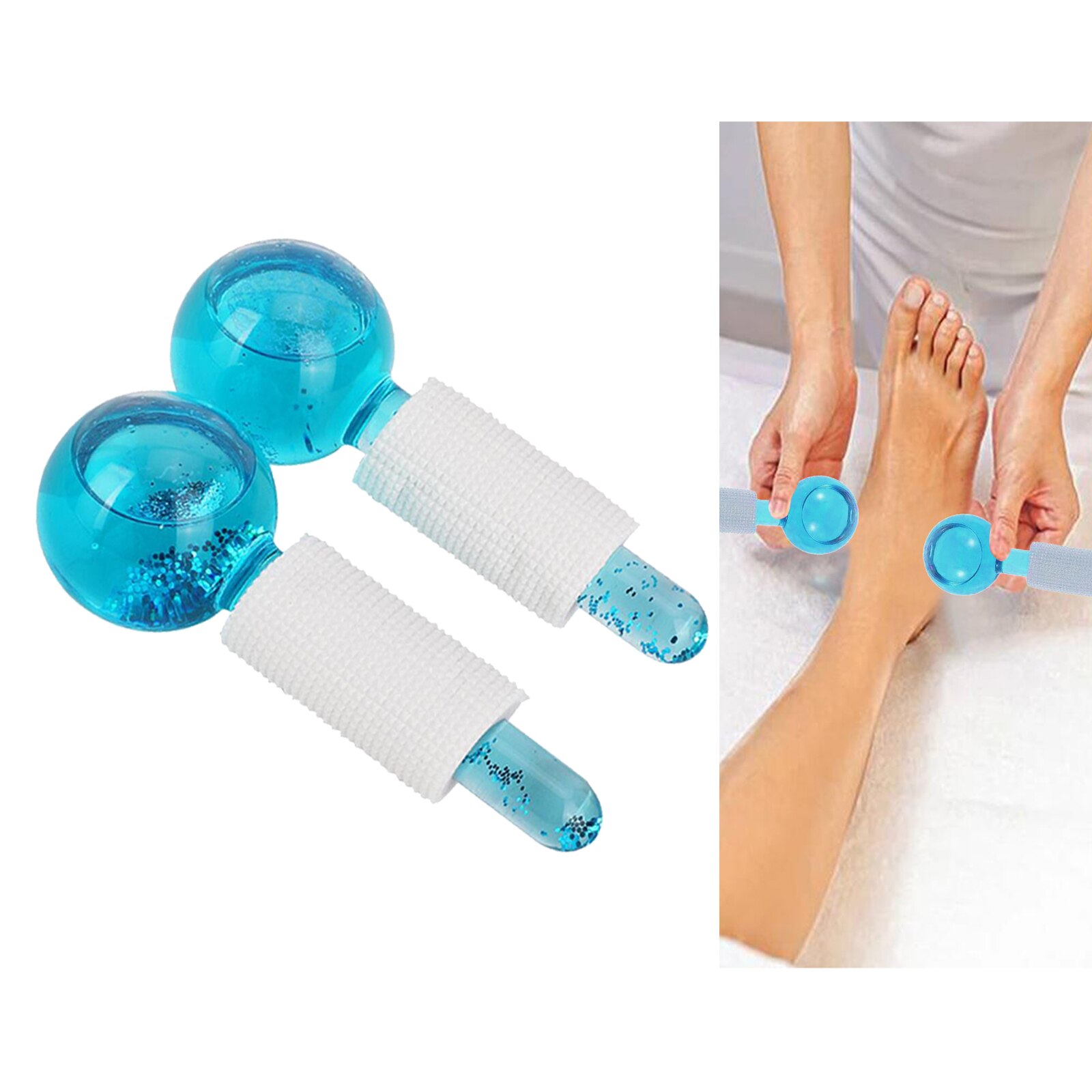 Facial Koeling Ijs Globes 2 Stuks Crystal Glas Massage Roller Voor Gezicht Eye Massage Facial Massage Gereedschap: Pink Blue
