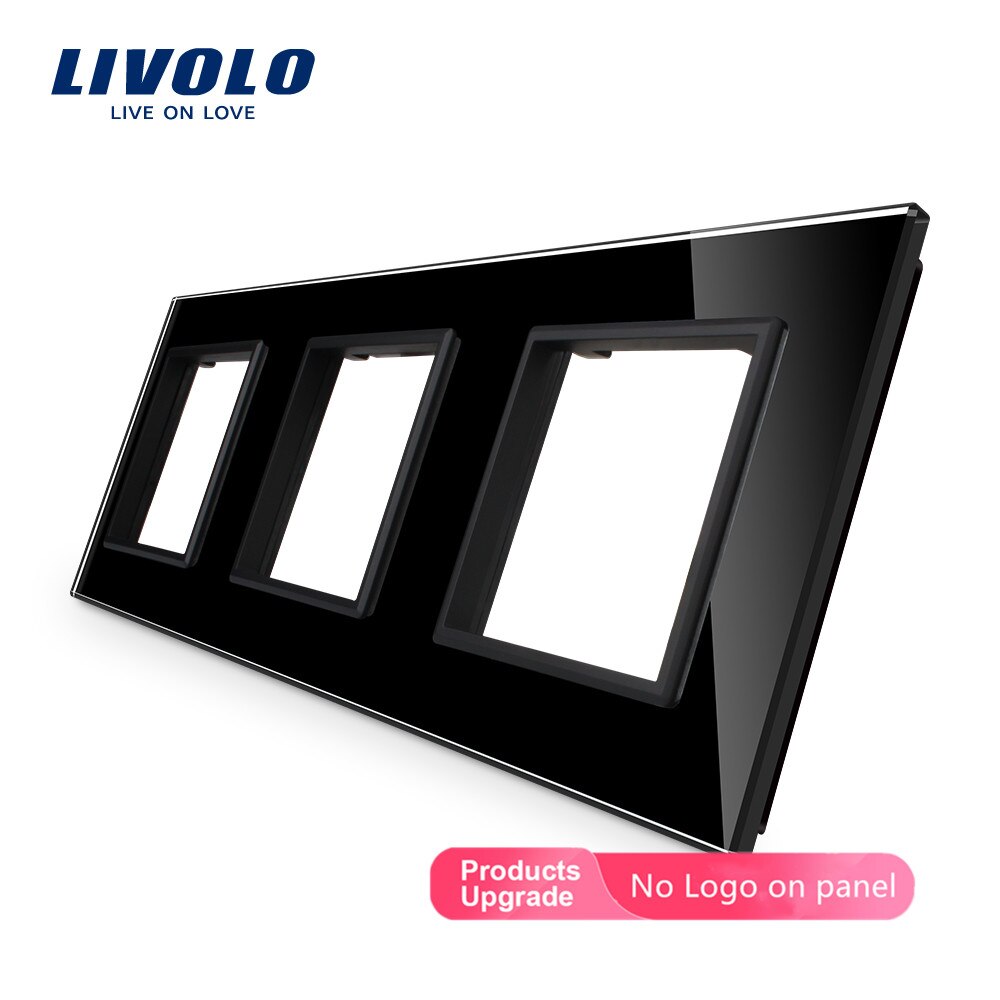 Livolo, cristal de perla blanco de lujo, estándar de la UE, Panel de cristal Triple para interruptor de pared y enchufe, VL-C7-SR/SR/SR-11: black