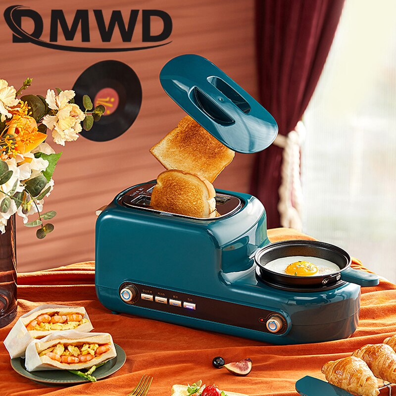 Stainless Steel Electric Toaster Household Portable Breakfast Machine Automatic Bread Baking Maker Fried Eggs Boiler Frying Pan