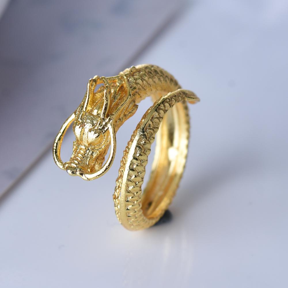 Vietnam aluvial oro dragón Fénix parejas anillos de boda joyería ajustable al por mayor abierto mujeres hombres anillo: Amarillo