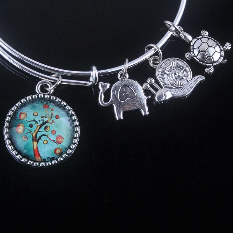 18 Styles Cabochon Dome Tree of Life charms Bracelet Adjustable Expandable Wire Bangles for Women Fine Jewelry B013: 10