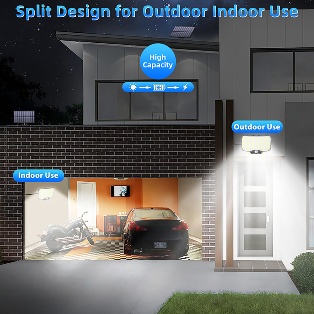 Zonne-verlichting 234 LED-beveiligingsverlichting op zonne-energie Buitentuin Bewegingssensor 3 modi Waterdicht Split Solar Flood Wandlampen Garage