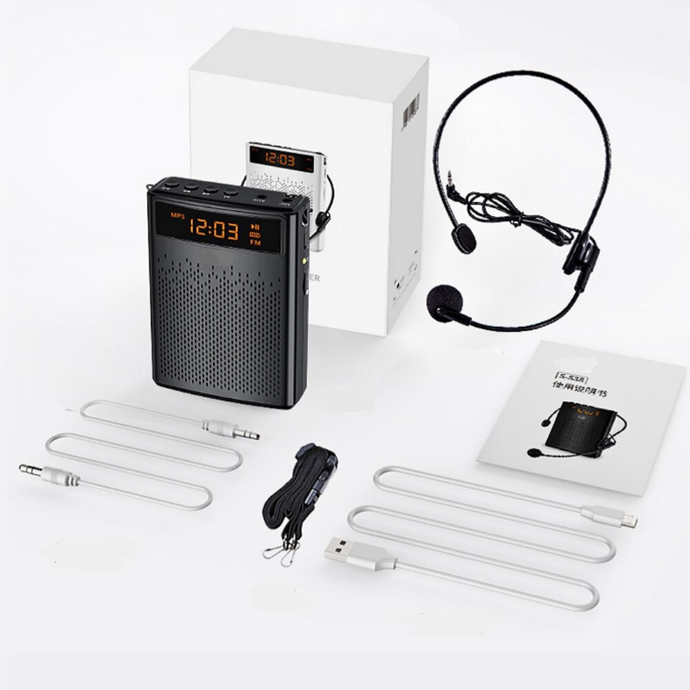 12W Portable Voice Amplifier with Sound-amplifying Music Playing Wired Microphone Headset Speaker for Class Meetings Teachers