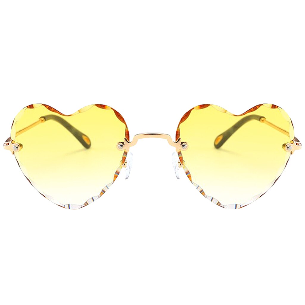 Vrouwen Stijlvolle Hartvormige Randloze Zonnebril Dunne Metalen Frame Uv-bescherming Zonnebril Voor Voor Strand Festival Vissen: Yellow