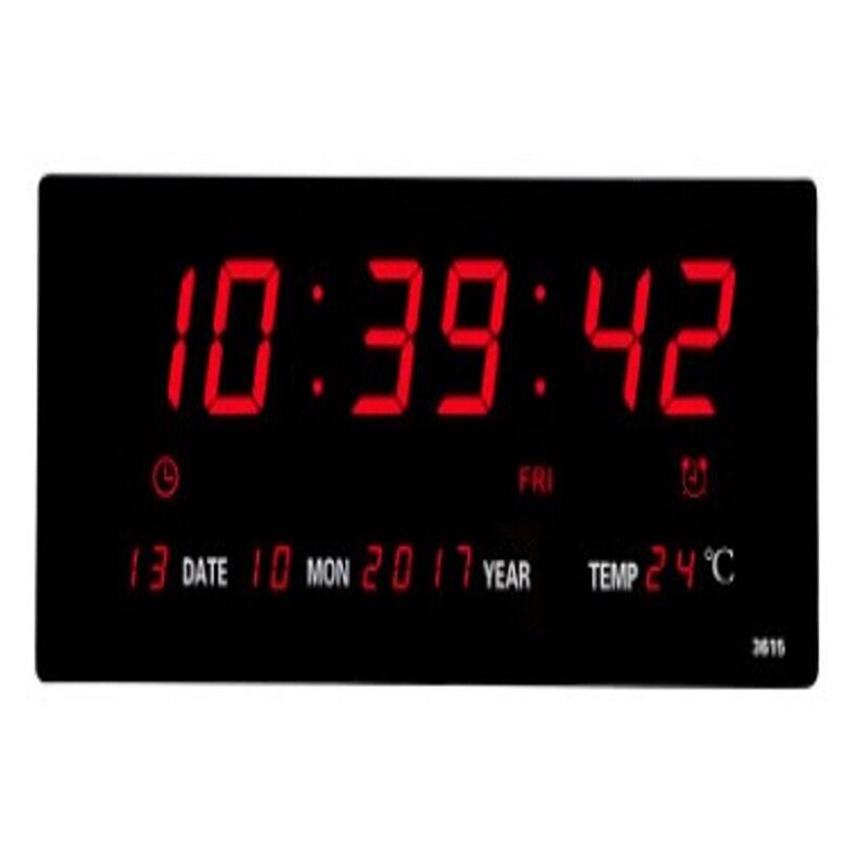 Woonkamer 6 Cijfers Led Kalender Wandklok Met Thermometer Power Off Tijd Geheugen Klok Grote Cijfers Plugin Wekker: Default Title