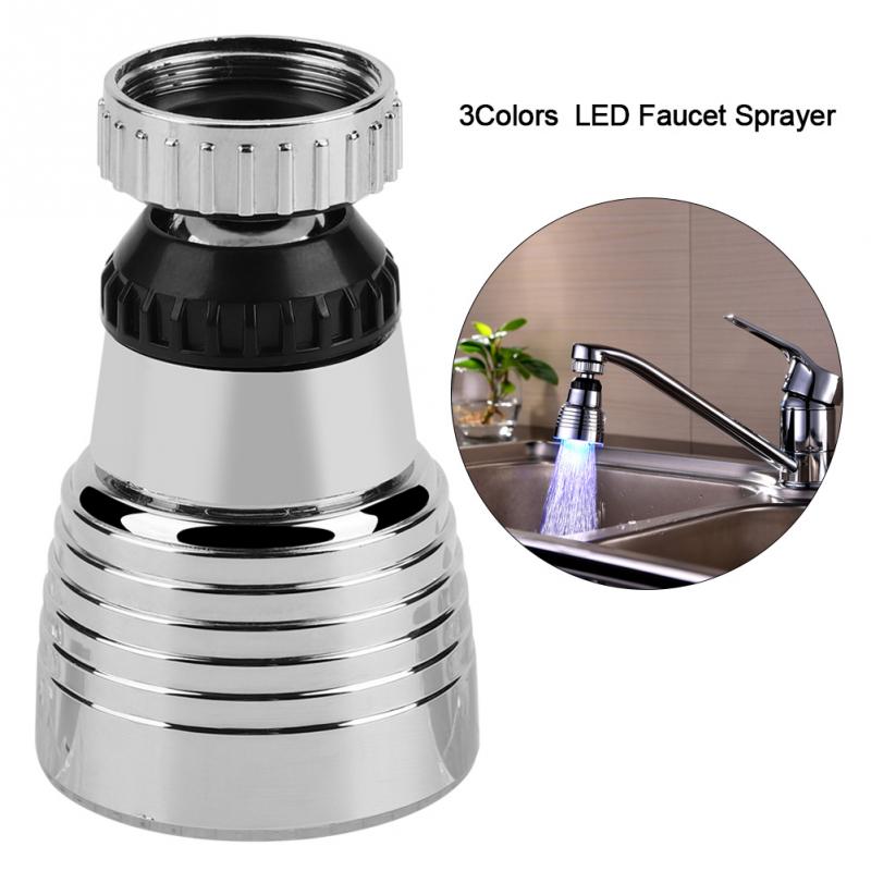 360 Degree Rotation Temperature Sensor Light Water Tap for Kitchen and Bathroom Colored LED Faucet Sprayer Kitchen Faucet