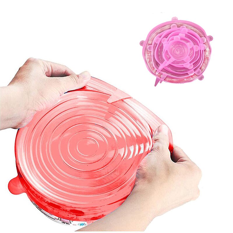 Zhangji 6 Pack Silicone Stretch Lids Durable Reusable Airtight Food Wrap Covers Fits All Sizes and Shapes of Containers: GJSPG6L-FEN