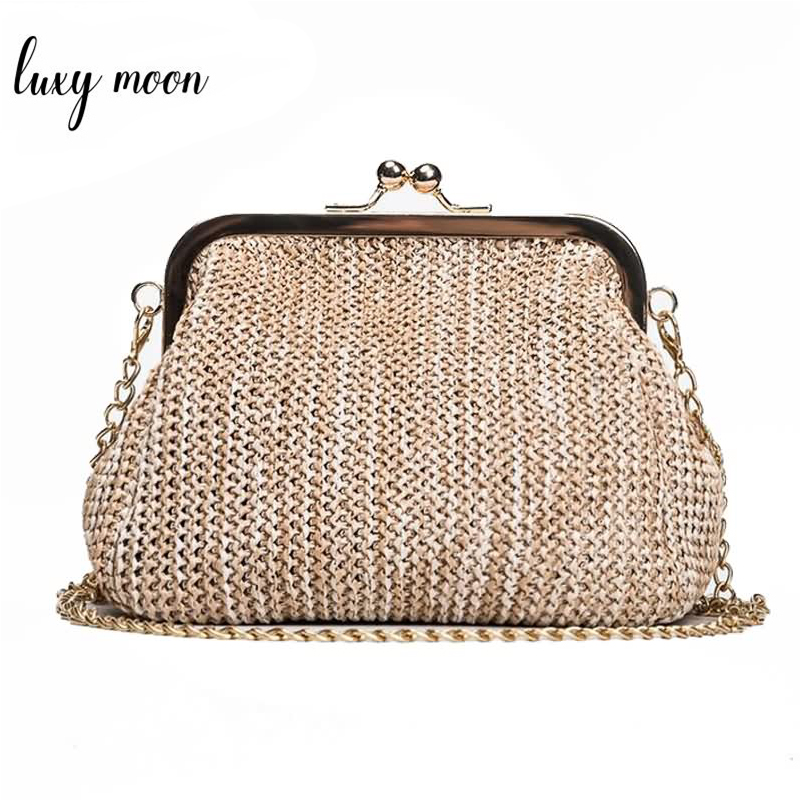 Luxy moon håndlavet halm clutch tote vintage kvinder aften taske pung pung strand håndtaske kæde lady messenger bag  zd784