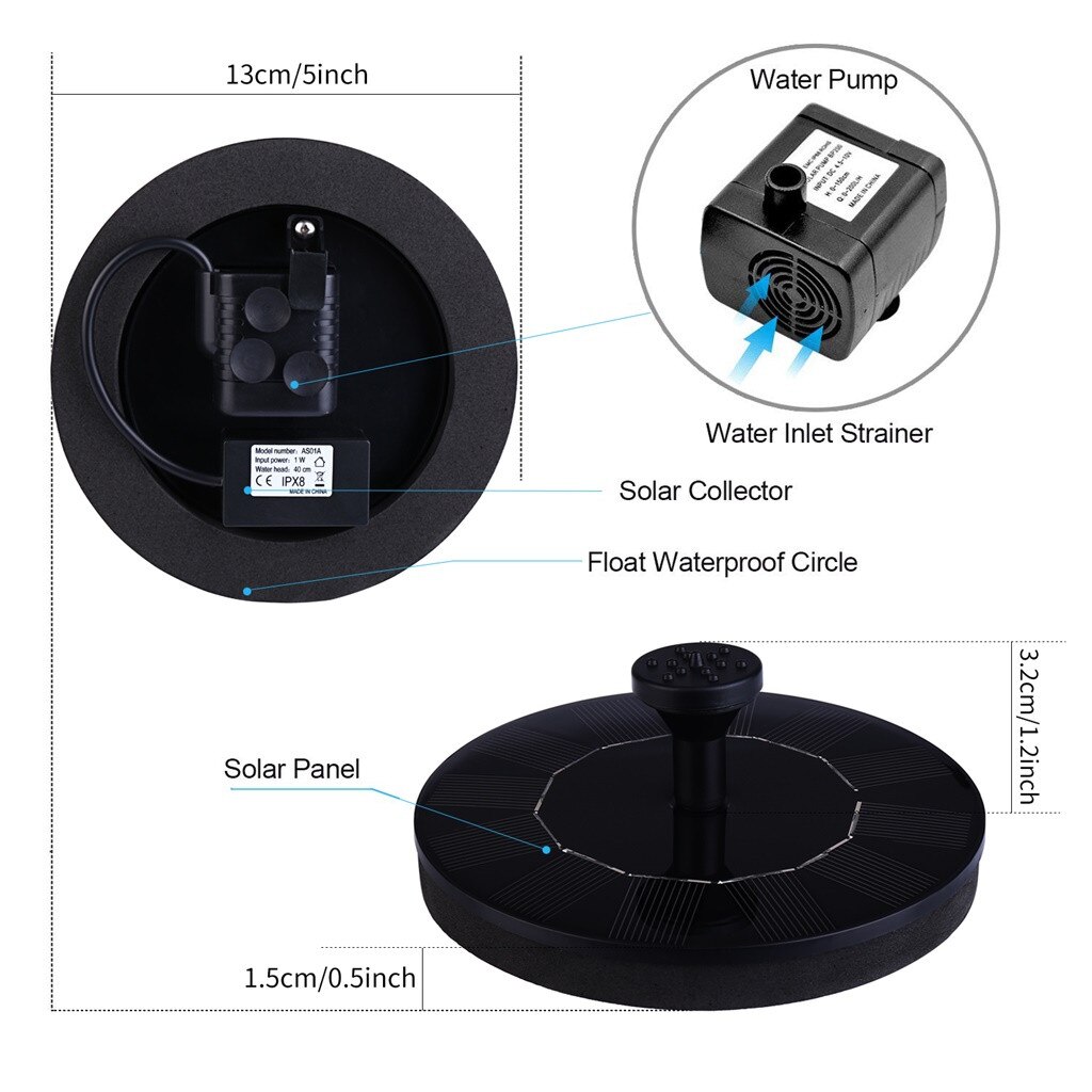 Hage dekorasjon solfontene solvann fontene hage basseng demning utendørs solcellepanel fontene flytende fontene  #30