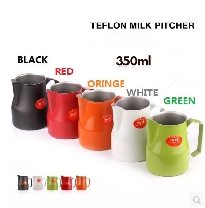 1pc 350ml/12oz 5 farvet motta stil teflon nonstick belægning rustfrit stål mælkekande / kande skummende kande latte kunst til barista