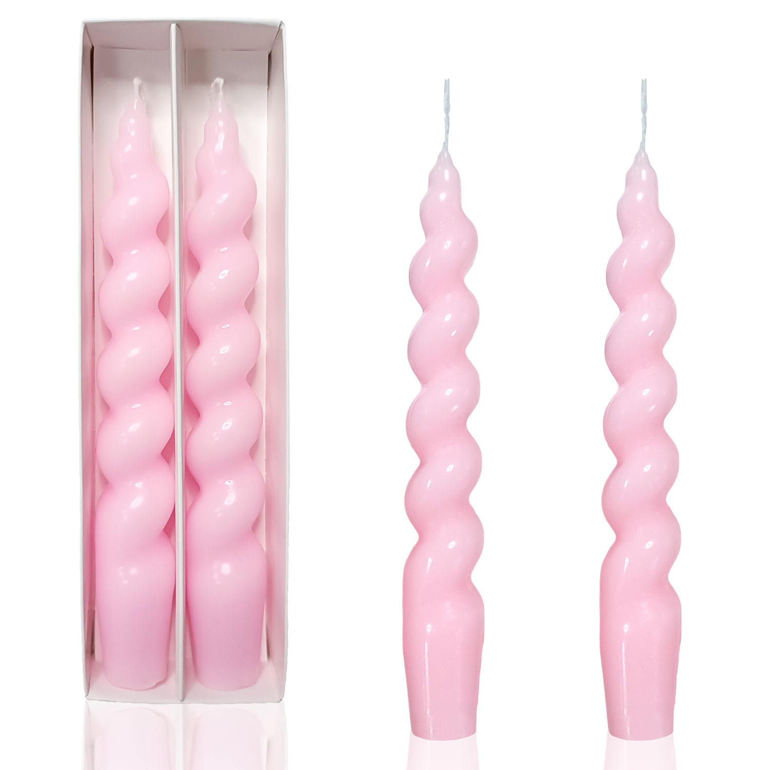 Set of 2 Spiral Taper Dinner Candles Unscented Twisted Candlesticks for Home Decor: Pink