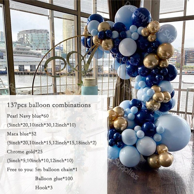 137pcs Birthday Balloons Set Boy Ballons Garland Kit Maca Navy Blue Chrome Gold Birthday Party Decorations Kids