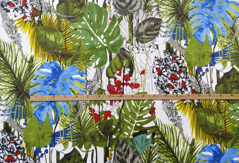 Tropisk plante blade udskriv polstring fløjlsofa lænestol ottaman sengebord sofa interiør stof dekorativ klud 140cm bredde