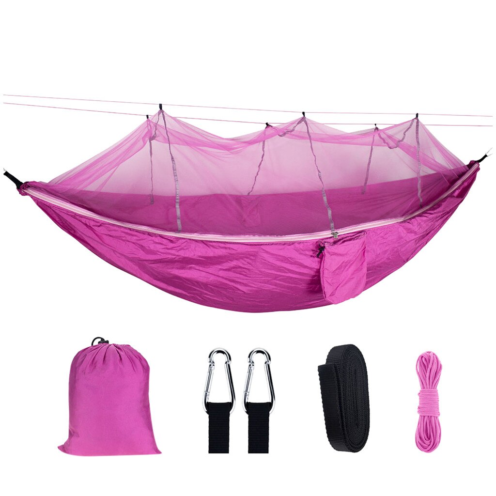 Hamaca al aire libre doble mosquitera bolsa de almacenamiento hamaca hebilla de hamaca cordón traje al aire libre Camping # YL5: Rosa