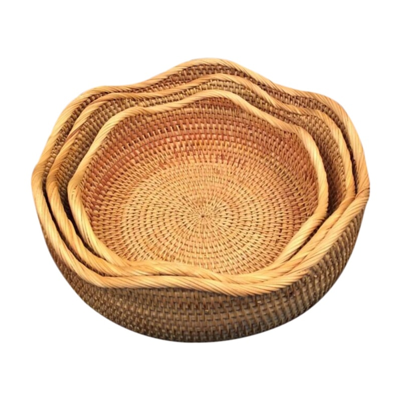 Handmade Straw Dried Tray Basket Hand-Woven Storage Box Rattan Box Natural Decoration: 3pcs set