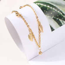 Rvs Bladgoud Kralen Barefoot Sandalen Enkelband Bohemian Tassel Link Chain Heart Voet Been Armband Voor Vrouwen