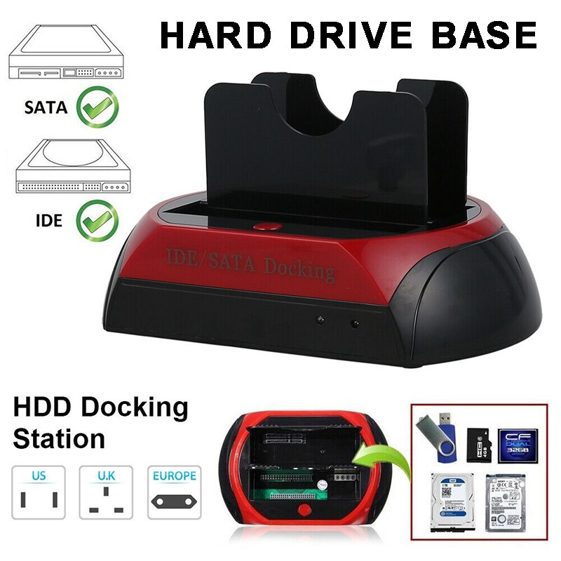 IDE SATA External HDD Box Hard Disk Drive Enclosure USB 2.0 to IDE+SATA HDD Docking 2.5''/3.5'' Hard Drive Station Card Reader