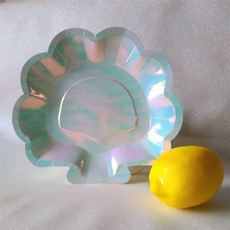 6 Stuks Iriserende Sparkle Shell Papier Borden Partij Schotel Servies 9 "Mermaid Thema Festival Voor Baby Shower Wedding Party levert