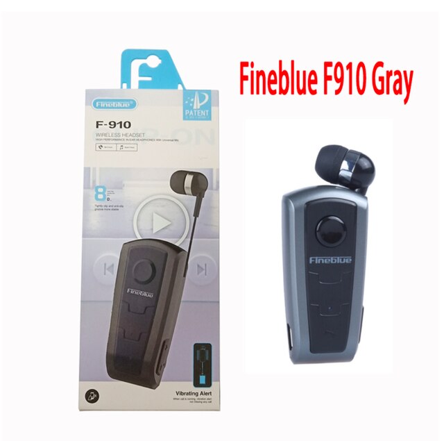 100% Original Fineblue F910 Wireless Bluetooth V4.0 Headset In-Ear Vibrating Alert Wear Clip Hands Free Earphone For Smartphones: Gray with box