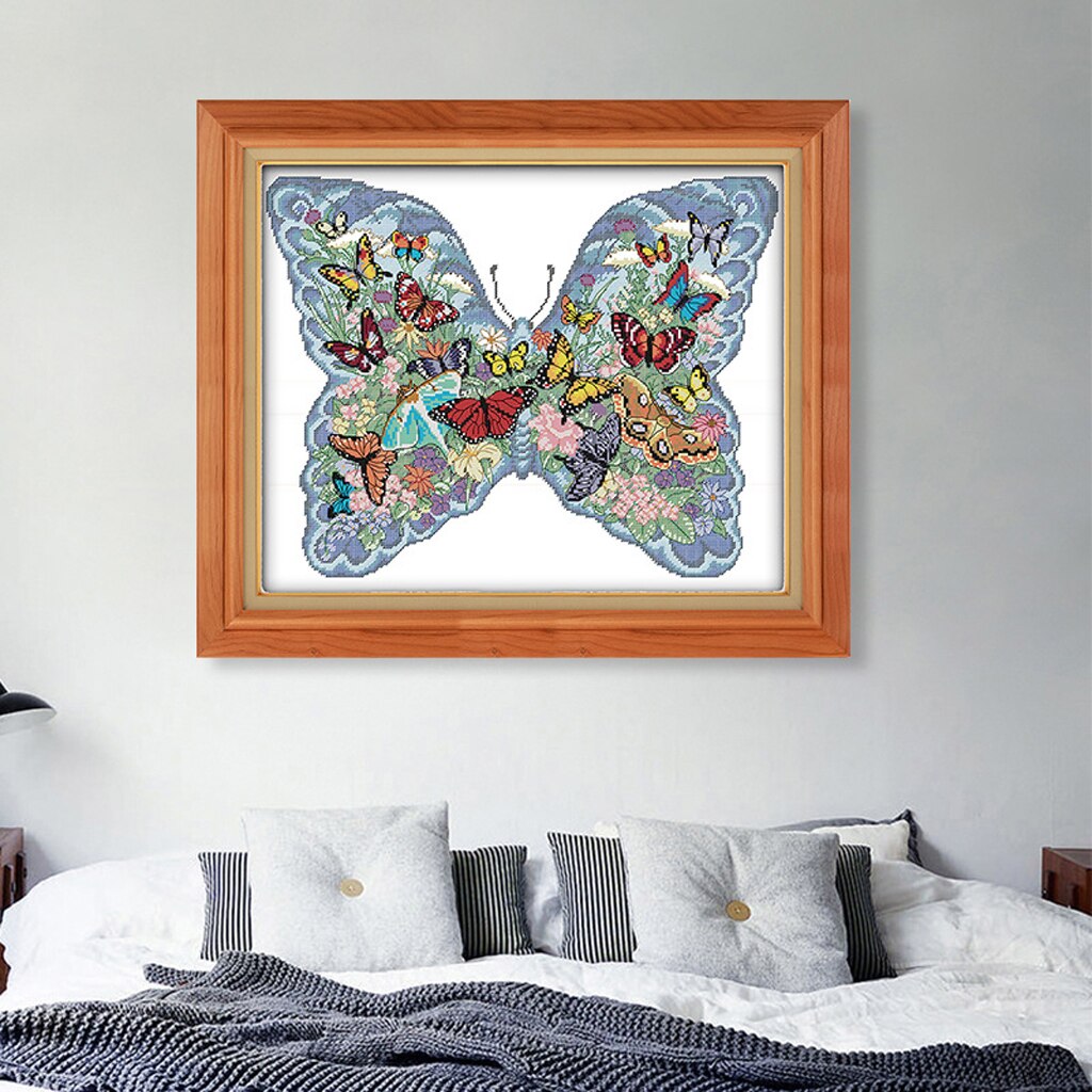 Butterfly Cross Stitch Stamped Kit Hand Embroidery Needlework Decor 11CT