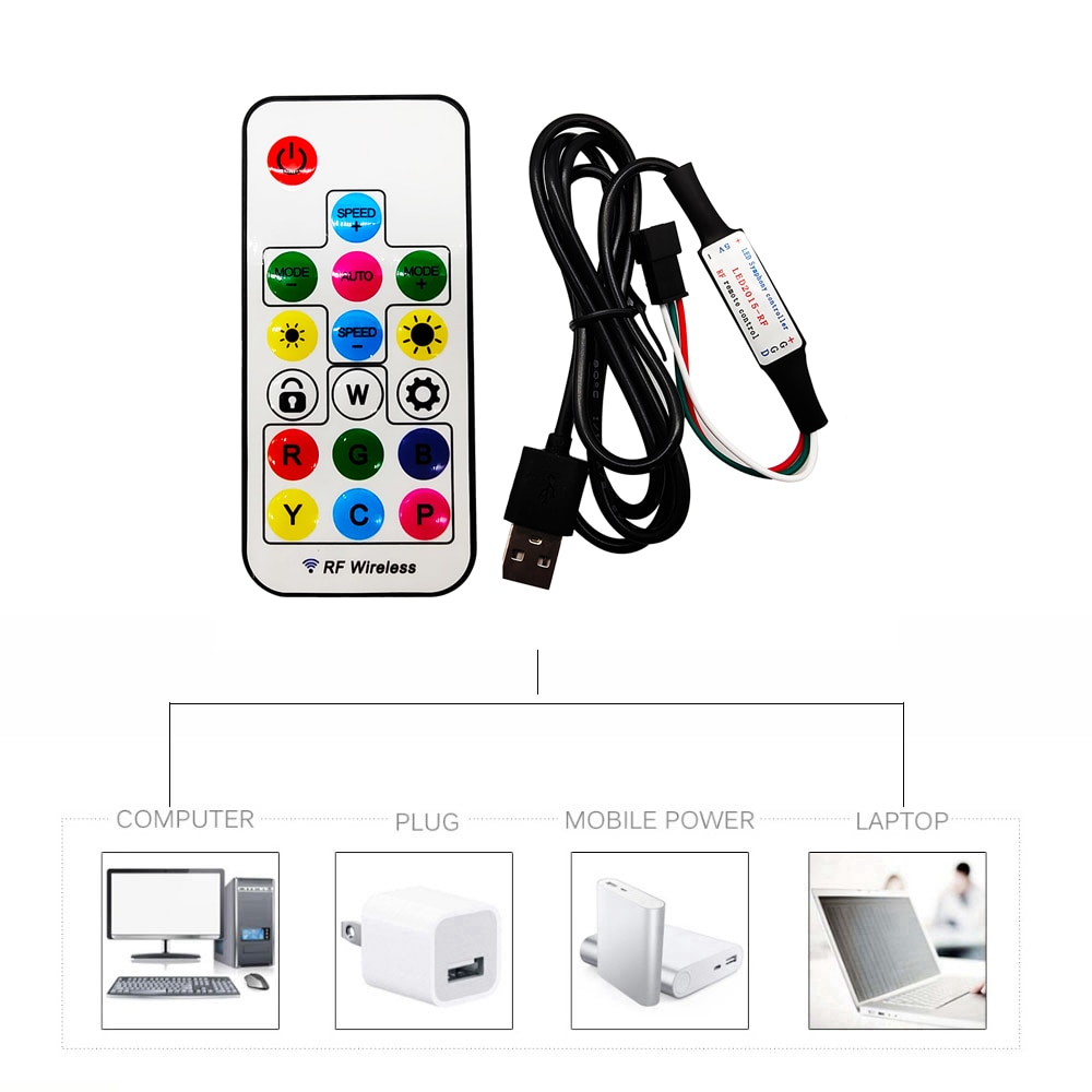 DC5V 17Keys Smart RF USB RGB Remote Led Controller For WS2812B Individually Addressable RGB Magic Color Led Strip Light