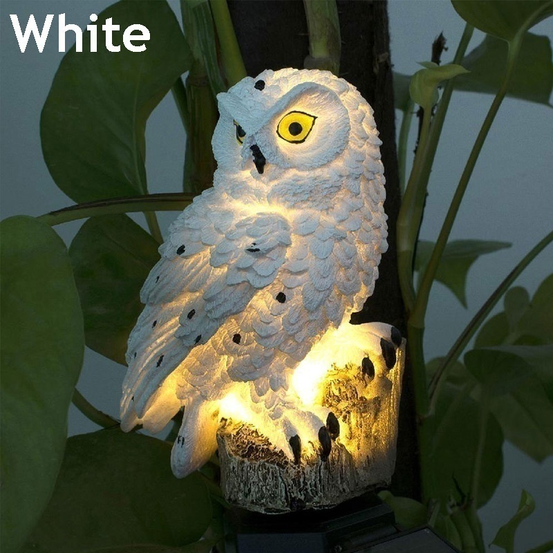 1Pc Waterproof Solar Power LED Light Garden Path Yard Lawn Owl Animal Ornament Lamp Outdoor Decor Garden Statues: White
